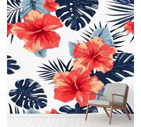 Tropicale Nature Fleurs Plante Autocollant Papier Peint, Feuillage Jungle Monstera Resistant a l'eau Mural, Nature Paysage Stickers Muraux Pour Salon Chambre Cuisine Décoration Murale 256x350 cm