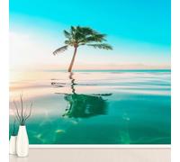 Tropicales Palmiers Arbres Film Stickers Muraux Autocollant Mer Vagues Ciel Plantes Papier Peint, Nature Aesthetic Mural pour Salon Chambre Décoratif Papier Pour Meuble Stickers Muraux 250 x 175 cm