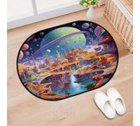 TropicalLife Cosmic City Paillasson d'entrée Motif galaxie et planète Pour salon, cuisine, maison, salle de bain, lavable pour intérieur et extérieur 40 x 60 cm