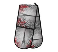 TropicalLife HaJie Gant de cuisine double Motif Paris Tour Eiffel Feuilles d'automne Résistant à la chaleur Pour la maison, la cuisine, la cuisine, la pâtisserie, le barbecue en plein air