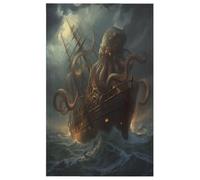 TropicalLife Lot de 4 torchons de cuisine, 45 x 72 cm, motif bateau océan, pieuvre, kraken, torchons de cuisine, absorbants, réutilisables, pour la maison, la restauration, le bar