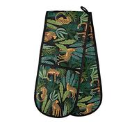 TropicalLife Oowow Double gant de cuisine avec doublure en coton résistant à la chaleur Motif léopard et feuilles Vert