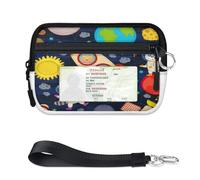 TropicalLife Planet Rocket Portefeuille pour femmes, hommes, enfants, filles, garçons, sacs à main avec mini porte-cartes zippé avec fenêtre pour carte d'identité, léger et portable, petit sac de