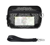 TropicalLife Portefeuille à motif mandala à fleurs pour femmes, hommes, enfants, filles, garçons, porte-monnaie à fermeture éclair, mini étui à cartes avec fenêtre pour carte d'identité, léger et