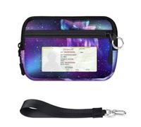 TropicalLife Portefeuille de nuit motif loup galaxie pour femmes, hommes, enfants, filles, garçons, porte-monnaie avec mini fermeture éclair et fenêtre pour carte d'identité, léger et portable, petit