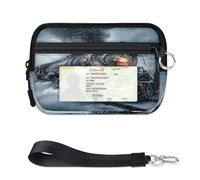 TropicalLife Portefeuille d'hiver vintage en train à vapeur pour femmes, hommes, enfants, filles, garçons, porte-monnaie, mini porte-cartes zippé avec fenêtre pour carte d'identité, léger et portable