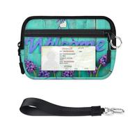 TropicalLife Portefeuille en bois de bienvenue avec motif floral pour femmes, hommes, enfants, filles, garçons, porte-monnaie, mini porte-cartes à fermeture éclair avec fenêtre pour carte d'identité