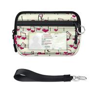TropicalLife Portefeuille en forme de cœur avec notes de musique pour femmes, hommes, enfants, filles, garçons, mini porte-cartes à fermeture éclair avec fenêtre pour carte d'identité, léger et