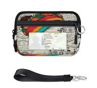 TropicalLife Portefeuille ethnique pour femmes, hommes, enfants, filles, garçons, femmes, porte-cartes, mini fermeture éclair avec fenêtre pour carte d'identité, léger et portable, petit sac de