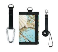 TropicalLife Portefeuille fin en bois avec étoiles de mer et coquillages - Petit sac de rangement pour argent - Bleu - Léger et portable