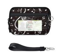 TropicalLife Portefeuille imprimé notes de musique pour femmes, hommes, enfants, filles, garçons, porte-monnaie, mini porte-cartes à fermeture éclair avec fenêtre pour carte d'identité, léger et
