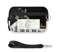TropicalLife Portefeuille imprimé notes de piano de musique pour femmes, hommes, enfants, filles, garçons, mini porte-cartes à fermeture éclair avec fenêtre pour carte d'identité, léger et portable