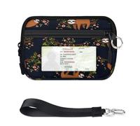 TropicalLife Portefeuille léger et portable avec fenêtre pour carte d'identité, motif paresseux et arbre floral pour femmes, hommes, enfants, filles, garçons, mini porte-cartes à fermeture éclair