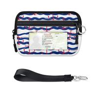 TropicalLife Portefeuille léger et portable avec motif ancre rouge et vagues bleues pour femmes, hommes, enfants, filles, garçons, mini porte-cartes à fermeture éclair avec fenêtre pour carte