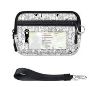 TropicalLife Portefeuille léger et portable avec motif pattes de chat pour femmes, hommes, enfants, filles, garçons, mini porte-cartes à fermeture éclair avec fenêtre pour carte d'identité, petit sac
