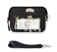 TropicalLife Portefeuille léger et portable avec motif tête de mort humaine pour femmes, hommes, enfants, filles, garçons, mini porte-cartes à fermeture éclair avec fenêtre pour carte d'identité