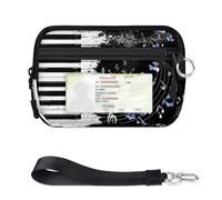 TropicalLife Portefeuille léger et portable pour cartes d'identité, notes de musique, piano et papillon pour femmes, hommes, enfants, filles, garçons, mini porte-cartes à fermeture éclair avec fenêtre