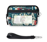 TropicalLife Portefeuille rétro sur le thème de la France Paris pour femmes, hommes, enfants, filles, garçons, porte-monnaie à fermeture éclair, mini porte-cartes avec fenêtre pour carte d'identité