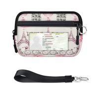 TropicalLife Portefeuille romantique sur le thème de la France Paris pour femmes, hommes, enfants, filles, garçons, porte-monnaie, mini porte-cartes zippé avec fenêtre pour carte d'identité, léger et
