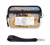 TropicalLife Run Horse - Portefeuille sable pour femmes, hommes, enfants, filles, garçons, porte-cartes à fermeture éclair avec fenêtre pour carte d'identité, léger et portable, petit sac de rangement