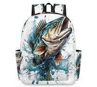 TropicalLife Sac à dos aquarelle en forme de poisson pour enfants, filles, garçons, enfants, sac à dos multifonction, sac à dos d'école, sac à dos de voyage décontracté, couleur, L