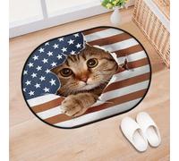 TropicalLife Tapis d'entrée en forme de chat pour salon, cuisine, maison, salle de bain, motif drapeau américain 3D, tapis lavable pour intérieur et extérieur, paillasson antidérapant, 40 x 60 cm