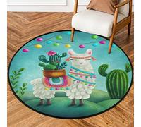 TropicalLife Tapis rond lama pour salon, 92 cm, motif lama alpaga, tapis rond antidérapant et lavable pour entrée, buanderie, chambre d'enfant