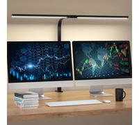 TROPICALTREE Lampe de Bureau LED Double Tête Lumiere Bureau - 5 Modes de Couleur et 11 Niveaux de Luminosité - 24W 78cm Bureau Pince D'architecte - Col de cygne flexible et réglable - Minuteur - Noir