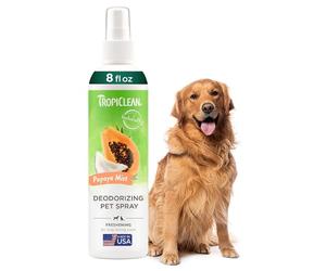 TropiClean Spray Désodorisant pour Animaux de compagnie Chiens & Chats - Parfum Longue Tenue - Sans Paraben & Sans Colorant - Brume de Papaye, 236 ml