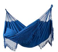 Tropilex Hamac de Jardin à Franges 2 Places | Hamac Double d'Exterieur Capacité 180 kg Colombien | Camping | Fabriqué à la Main | Style Boheme Sublime Bleu Marin 350 cm