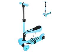 Trotinette Enfant 2-8 Ans 3 en 1 avec siège Amovible Trotteur évolutive Roues Lumineuses sans Pile Pliable (Bleu, Modèle Standard)