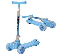 Trotinette Enfant 3 Roues de 2 à 10 Ans, Trottinette Evolutive Pliable,Trottinette Trois Roues avec LED Lumières Clignotantes et Guidon Ajustable,Réglable en Hauteur, Filles et Garçons (Bleu)
