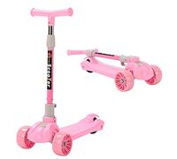 Trotinette Enfant 3 Roues de 2 à 10 Ans, Trottinette Evolutive Pliable,Trottinette Trois Roues avec LED Lumières Clignotantes et Guidon Ajustable,Réglable en Hauteur, Filles et Garçons (Rose)