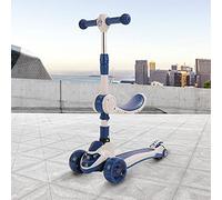 Trotinette Enfant 3 Roues, Trottinette Enfant avec Siège Pliant et LED Roues, Réglable Hauteur 70-75-84 cm, Trottinette Evolutive 2 à 8 Ans Fille et Garçon (Bleu)