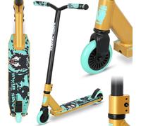 Trotinette VOKUL Pro Trick, trotinette de cascade d'entrée de gamme pour enfants à partir de 6 ans, trotinette de BMX freestyle complète en aluminium et légère pour débutants (Or)