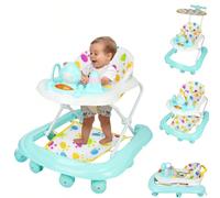 Trotteur bébé 2 en 1, pliable, réglable en hauteur, anti-basculement, roues silencieuses à 360°, plateau repas amovible et plateau d'activités musicales, convient aux bébés à partir de 6 mois 1. Fonct
