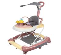 Trotteur Bébé 4en 1, Trotteur Bébé Fille Garçon 6-18 Mois, Disque musical + poignée de poussée haute + pare-soleil, quatre hauteurs réglables, 67 * 75 * 85cm,rose