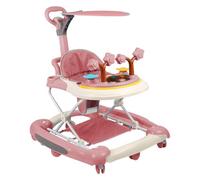 Trotteur Bébé 5 en 1, Pousseur Pliable avec Musique,Hauteur Réglable en 5 Positions bol alimentaire détachable,Trotteur Bébé Fille Garçon 6-18 Mois, 67 * 75 * 85cm,Rose
