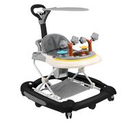 Trotteur Bébé 5 en 1, Pousseur Pliable avec Musique,Hauteur Réglable en 5 Positions bol alimentaire détachable,Trotteur Bébé Fille Garçon 6-18 Mois, 67 * 75 * 85cm,Noir