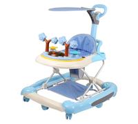 Trotteur Bebe avec ensemble de jeu et tapis de sol,Aide à la marche robuste pliable avec 5 positions réglables,Idéal comme aide à la marche pour les premiers pas de votre enfant (Bleu-67 * 72 * 92cm)