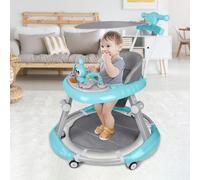 Trotteur Bebe avec ensemble de jeu et tapis de sol,Aide à la marche robuste pliable avec 5 positions réglables,Idéal comme aide à la marche pour les premiers pas de votre enfant (Bleu-70 * 70 * 91cm)