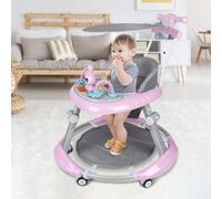 Trotteur Bebe avec ensemble de jeu et tapis de sol,Aide à la marche robuste pliable avec 5 positions réglables,Idéal comme aide à la marche pour les premiers pas de votre enfant (Rose-70 * 70 * 91cm)