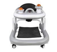 Trotteur Bébé avec plateau multi-activités interactive avec musique amovible, Trotteur bébé réglable en hauteur et facilement pliable, jusqu'à 12 kg,70 * 56 * 42cm- Gris