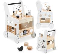 Trotteur Bébé Bois Montessori Mamabrum 6-en-1- Table d'Activité Bois- Boulier, Trieur de Formes, Boucles de Motricité