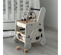 Mamabrum Tapis de marche et trotteur pour bébé 6 en 1 - Table éducative en bois avec abaque, engrenages et jeux - Centre d'activités pour premiers pas - 31 x 28 x 49 cm