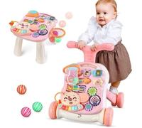 Trotteur Bébé Chariot de MarcheJouet à pousser Marcheur d'activité pour bébé Cadeau pour garçons et filles de 1 à 3 ans，rose