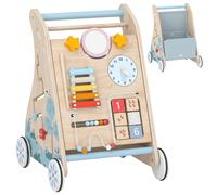Trotteur Bebe en Bois Bois naturel Chariot de Marche Centre d'Activités Double