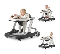 Trotteur Bébé Evolutif 2 en 1 - Hauteur Vitesse Réglable - Plateau-repas, Musique Bluetooth, Tapis, Pousseur Bébé 7-18 Mois - Gris