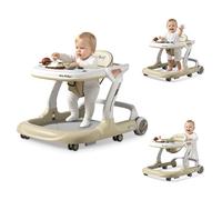 Trotteur Bébé Evolutif 2 en 1 - Hauteur Vitesse Réglable - Plateau-repas, Musique Bluetooth, Tapis, Pousseur Bébé 7-18 Mois - Beige