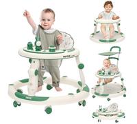 Trotteur Bébé Evolutif 3en1, Jumper Bébé en Roues Silencieuses à 360°, Centre de Jeux, Table à Manger et Accoudoirs, Réglable en Hauteur, Trotteur Bebe Fille/Garçon de 6 Mois Pliable, Vert